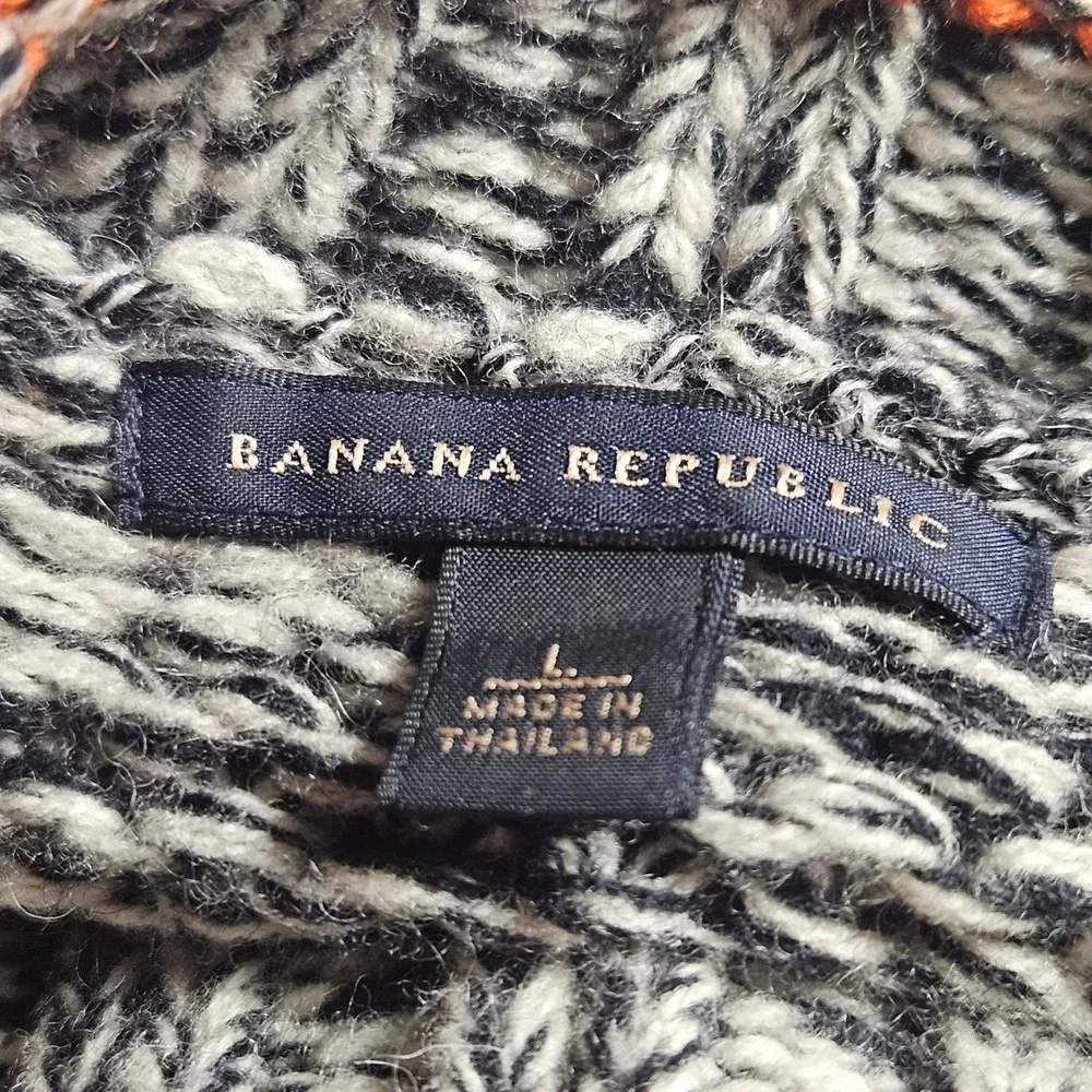 Banana Republic Mens 100% Lambswool Chunky Knit Mock Neck Sweater L Marled Gray